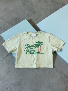 CASABLANCA Tennis Club Green Short Sleeve Crop Top Size Medium
